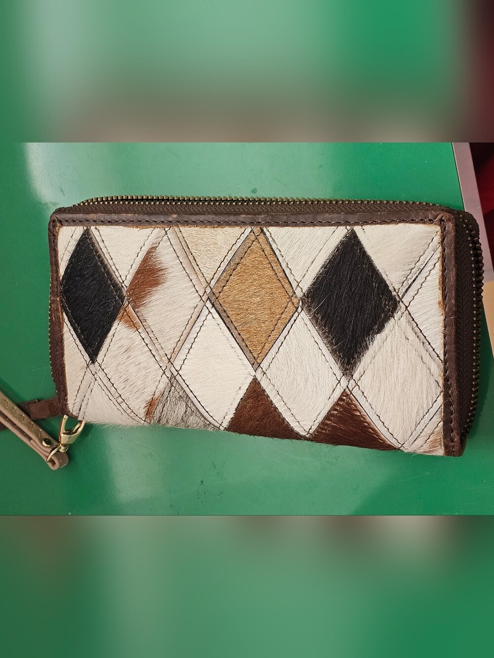 ❗️STS Geometric Patchwork Haircalf  Wallet .  Brown White Tan ❗️